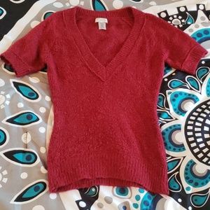 Arizona Red Black Vneck Short Slv Sweater M Medium